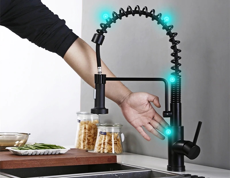 Fontana Matte Black Touch Faucet For Kitchen With Pull Down Sprayer Single Handle